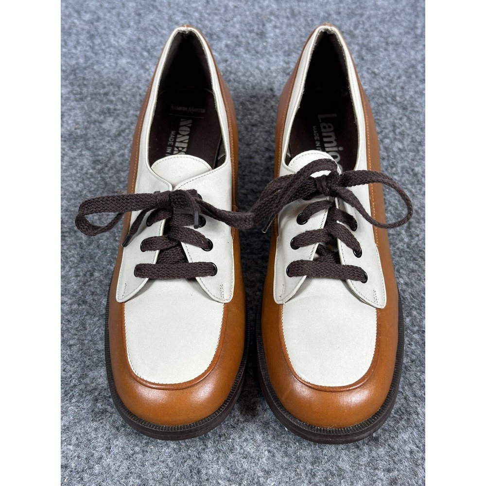 Vintage Lamica Nonesuch Neiman Marcus Leather Tan & Brown Size 7N‎ Made In Italy